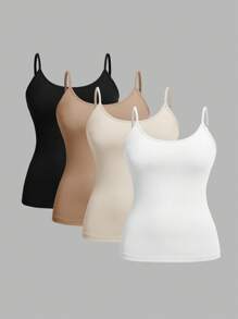 SHEIN CURVE+ 4pcs/Set Plus Size Women Plain Casual Camisole/Spaghetti Strap Tank Tops,Valentine Day - Multicolor - View 8