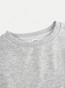 SHEIN Girlism 少女针织短款长袖运动衫，浅灰色学院风简约休闲风格圆领 - 灰色 - 查看 6