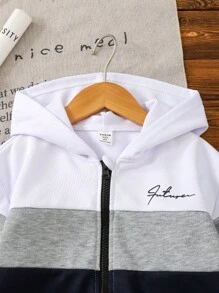 SHEIN 男童拉链字母印花卫衣，休闲时尚百搭，秋冬季返校必备单品 - 彩色 - 查看 3