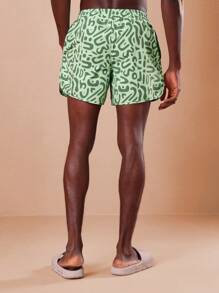 SUMWON Designer Beach Swimming Trunks Abstract Pattern Pool Resort Surfing Casual Elastic Waist Comfort Stretch Summer Vacation Sportswear Board Shorts - Green - View 3