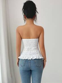 Elenzga 全新甜辣风格白色法式蝴蝶结吊带上衣，弹力提花面料，修身短款吊带背心 - 白色 - 查看 4