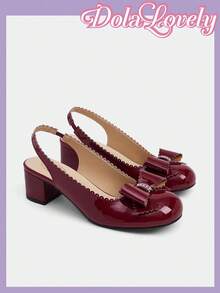 Dola Lovely Bombas de tacón grueso con punta redonda y aplicaciones de mariposa con rhinestones para mujer, adecuadas para Halloween y Navidad - Burdeos - Ver 7