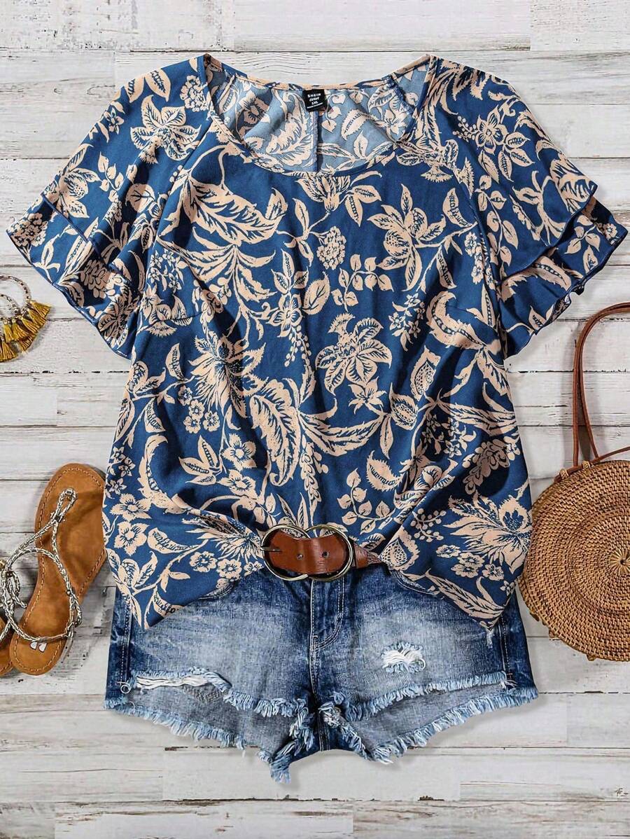 Linhara 女士大码编织夏季假日衬衫