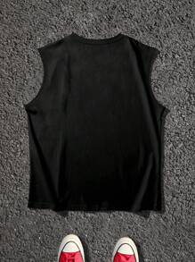 GENIUS ODE Camiseta sin mangas de ajuste holgado para hombre, estilo americano de hip hop - Negro - Ver 2