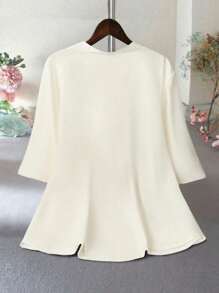 Linhara 女士优雅办公室休闲 V 领花卉图案衬衫，短袖常规版型加大码，白色，春夏秋 - 杏色 - 查看 2