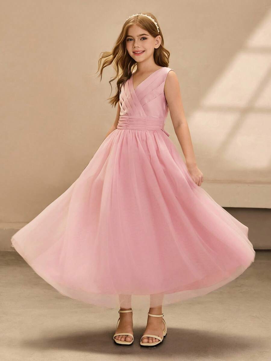 Girls Long Chiffon Dress, Christmas, Wedding, Birthday Party, Formal Gown For Teens - Pink - View 1
