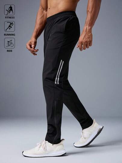 Manfinity Sport Polished 男士弹力腰带条纹口袋户外运动裤，吸汗轻便舒适，适合跑步、肌肉锻炼，简约修身设计，适合健身慢跑、运动服、休闲裤