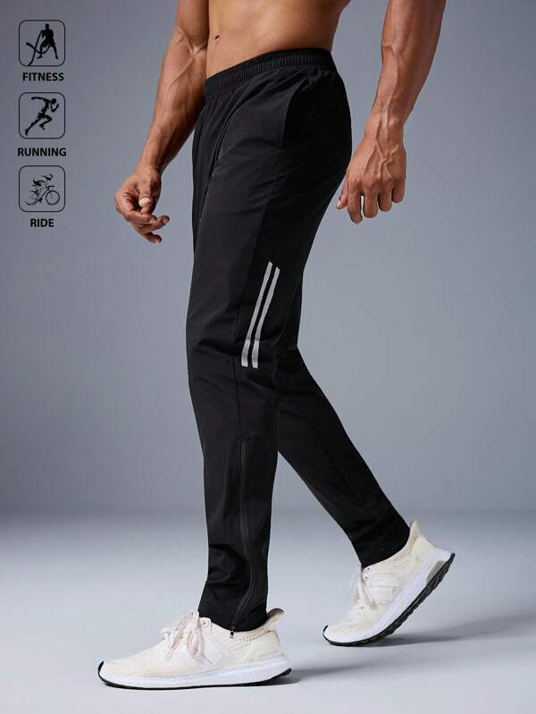 Manfinity Sport Polished 男士弹力腰带条纹口袋户外运动裤，吸汗轻便舒适，适合跑步、肌肉锻炼，简约修身设计，适合健身慢跑、运动服、休闲裤