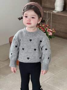 DAZY 女婴圆领撞色心形针织毛衣 秋冬