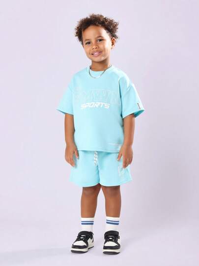 SUMWON 男童套装两件套卫衣和短裤夏季休闲日常服装儿童基本款青少年套装日常娱乐校服