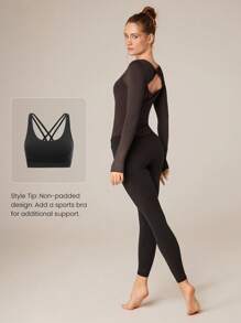 GLOWMODE Modal Knotted Back Long Sleeve Tee - Chocolate Brown - View 7