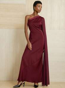 Aveloria Modichic 1pc Elegant Satin Dress With Thigh-High Slit, Long Sleeve Evening Gown Fall Cloth For Women - Red Violet - View 6