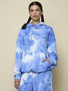 COUREZ 男女通用超大扎染连帽衫 / Y2K 度假穿搭 女装 夏季外出穿搭 可爱度假 - 藍色 - 查看 2