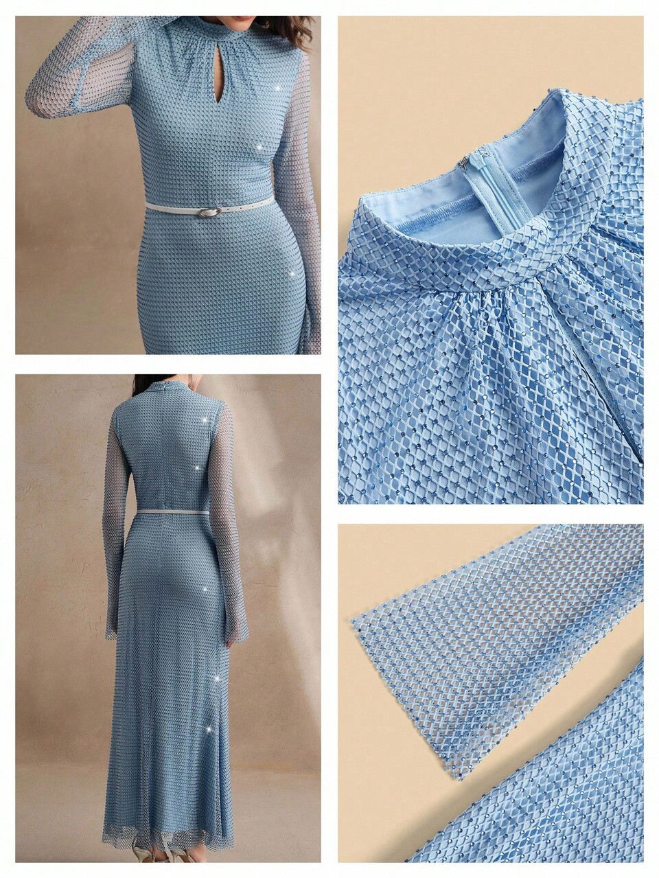 Women's Rhinestone Laser Cut Waist Mermaid Hem Sleeveless Dress