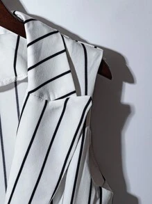 Franclia Women Striped Distressed Lapel Single-Breasted Vest And Shorts Casual 2 Pieces Set - White - View 5