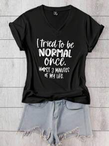 Calvaya Áo thun tay ngắn in khẩu hiệu tối giản thường ngày cỡ lớn cho nữ - màu đen - Xem 1