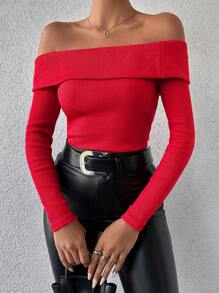 EURMUSE Cotton 2pcs/Set Women's Off-Shoulder Solid Color Casual T-Shirt Black & Red - Multicolor - View 4