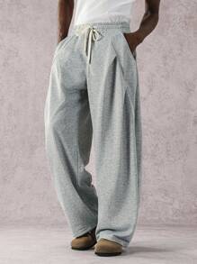 Manfinity Hypemode Quần nỉ nam màu trơn có dây rút ở eo, túi rộng rãi, thường ngày - Xám - Xem 1