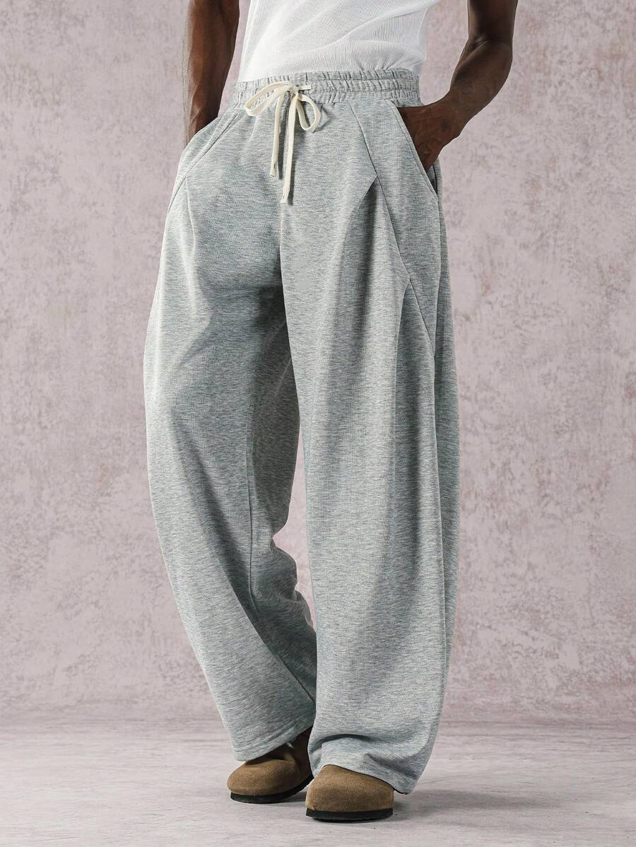 Manfinity Hypemode Quần nỉ nam màu trơn có dây rút ở eo, túi rộng rãi, thường ngày - Xám - Xem 1