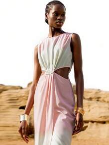 Lumivelle Robe midi fendue à volants et à col en V style pastoral fleuri pour femmes - Multicolore - Voir 7