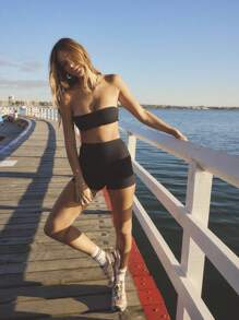 Aralina Leisurewear Rib Bandeau And Short Active Workout Two Pieces Set