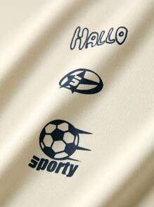 JNSQ 返校户外休闲运动宽松T恤，儿童圆领趣味字母印花户外休闲运动宽松T恤 - 卡其色 - 查看 5