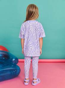 SHEIN Young Girl Casual Loose Comfortable Crew Neck Short Sleeve Contrast Color Striped T-Shirt And Pants Set ,Back To School Season, Christmas