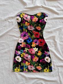 Soleia 彩色花卉绘画图案女士迷你连衣裙，适合夏季海滩，复古风格，休闲度假风格，性感风格，可爱的 Y2K Coconutgirl 波西米亚度假，波西米亚风，音乐节 - 彩色 - 查看 5