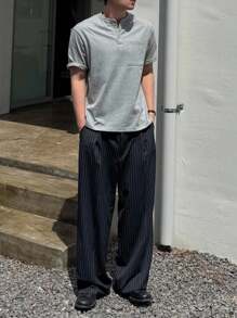 DAZY 男士经典条纹海军蓝西装裤，适合所有季节，秋季