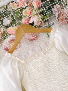 SHEIN Tween Girls Solid Square Collar Puff Sleeve Shirred Waist Flounced Hem A-Line Dress, Elegant & Sweet French Style,Back To School Clothes Fall Winter