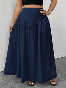 Firerie 女式加大码 A 字裙，腰部褶皱，优雅复古浪漫杏色雪纺裙，配有真口袋，适合海滩度假长蓝色裙子深蓝色裙子女式超长裙蓝色超长裙加大码超长裙深蓝色超长裙女式超长裙带口袋的超长裙