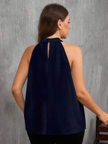 EMERY ROSE Áo sơ mi cổ yếm tối giản màu xanh navy cỡ lớn, phù hợp cho mùa hè - Màu xanh hải quân - Xem 2