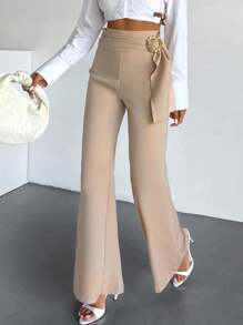 EURMUSE Pantalon détaillé et élégant en accessoire plein or pour femmes