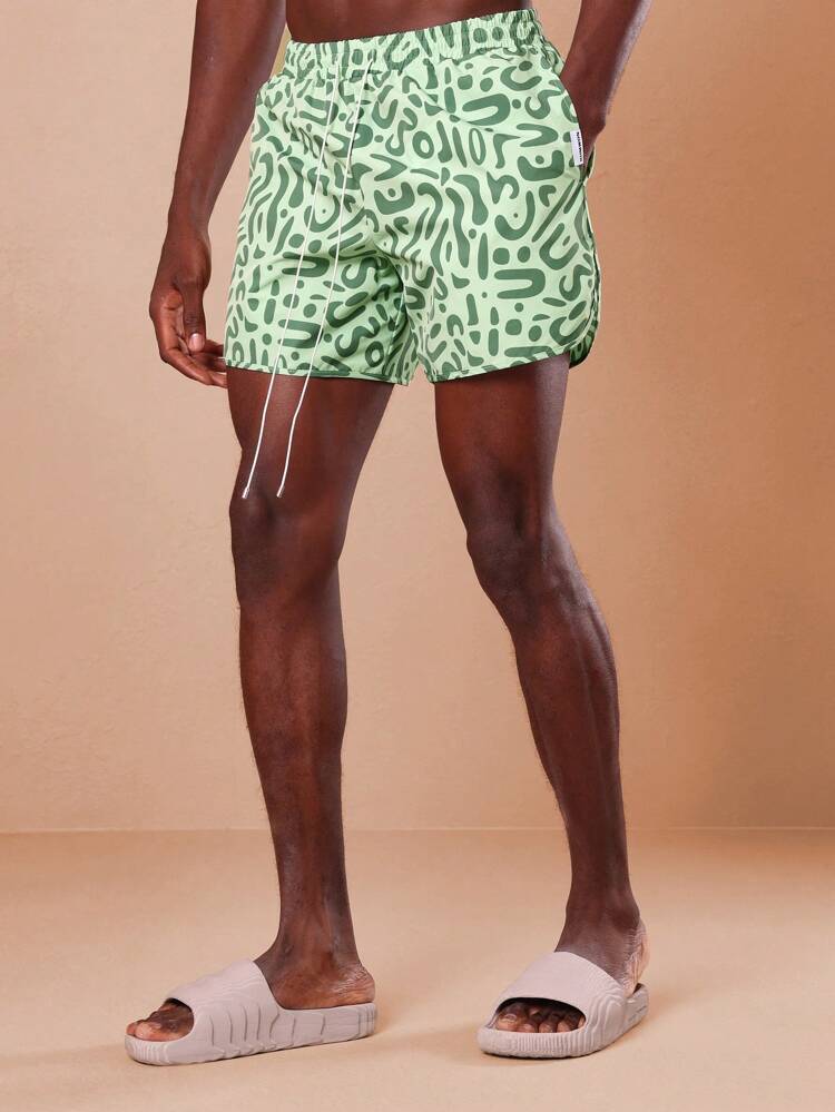 SUMWON 추상 패턴 수영복 리조트 서핑 캐주얼 탄력 허리 편안한 스트레치 여름 휴가 스포츠웨어 보드 반바지