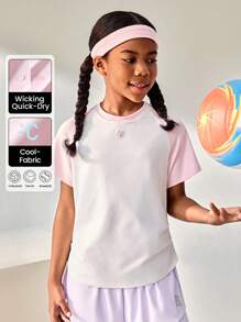 JNSQ T-shirt à manches courtes de sport décontracté pour la rentrée scolaire, Top de sport décontracté à col rond pour enfants avec patchwork et imprimé contrasté amusant