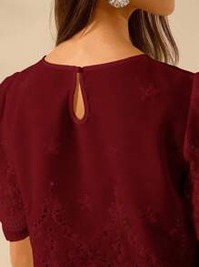 CAJUNI Áo crop top ren khoét vai đơn giản cho kỳ nghỉ của phụ nữ - Màu Đỏ Sâu - Xem 7