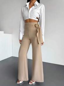 EURMUSE Pantalon détaillé et élégant en accessoire plein or pour femmes