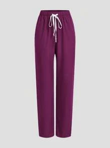 TaskEZ 制服套装：V 领短袖修身衬衫、抽绳直筒休闲裤、手术服套装 - 紫丁香色 - 查看 3