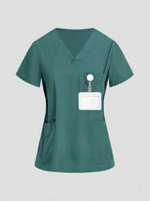 TaskEZ 制服套装：V 领短袖修身衬衫、抽绳直筒休闲裤、手术服套装