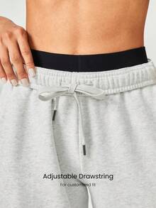 GLOWMODE 30'' Everyday Fleece Wide Leg Adjustable Drawstring Waist Cargo Joggers Pants Daily Casual Fall Winter - Grey - View 4