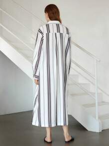 Dazy-Less Langarm gestreiftes Midikleid in lockerer Passform, Casual/Business Formelle Kleidung für Damen, Frühling/Sommer/Herbst