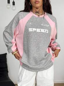 Coolane Women's Fall/Winter Back To School Streetwear Going Out Athleisure Graphics Color-Blocked Pink And Grey Long Sleeve Sweatshirt - Multicolor - View 3