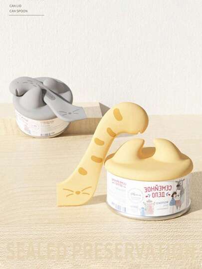 2-In-1 Cat Food Container Lid Sealer & Jar Opener Set With Silicone Seal Cover And Measuring Spoon - Airtight Pet Food Saver For Dog Cat Food Storage Fresh Preservation, Easy Use Accessories