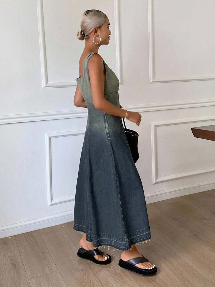 Washed Ombre Sleeveless Women Denim Dress Summer Women Dress