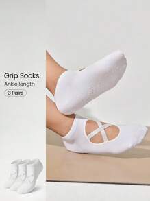 GLOWMODE 3双防滑绑带无缝趾结构踝部瑜伽普拉提黑色袜子 - 白色 - 查看 1