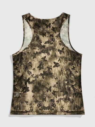Street Life Camiseta de tirantes ajustada de cuello redondo con estampado de mariposa para hombre