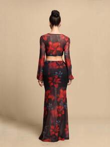 TrendSteals Summer Floral Print Mesh Patchwork A-Line Skirt Fall Women Clothes Back To School - Black - View 2