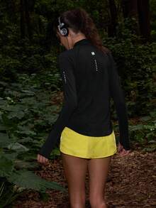 SHEIN In My Nature Áo thun thể thao dài tay màu trơn thường ngày dành cho nữ - màu đen - Xem 2