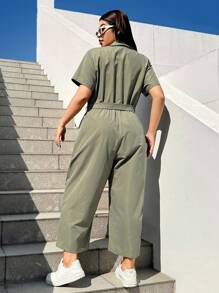 SHEIN EZwear 大码休闲简约军绿色工装连体裤