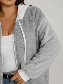 Comfylo 加大落肩抽绳连帽大衣，适合冬季 - 灰色 - 查看 5